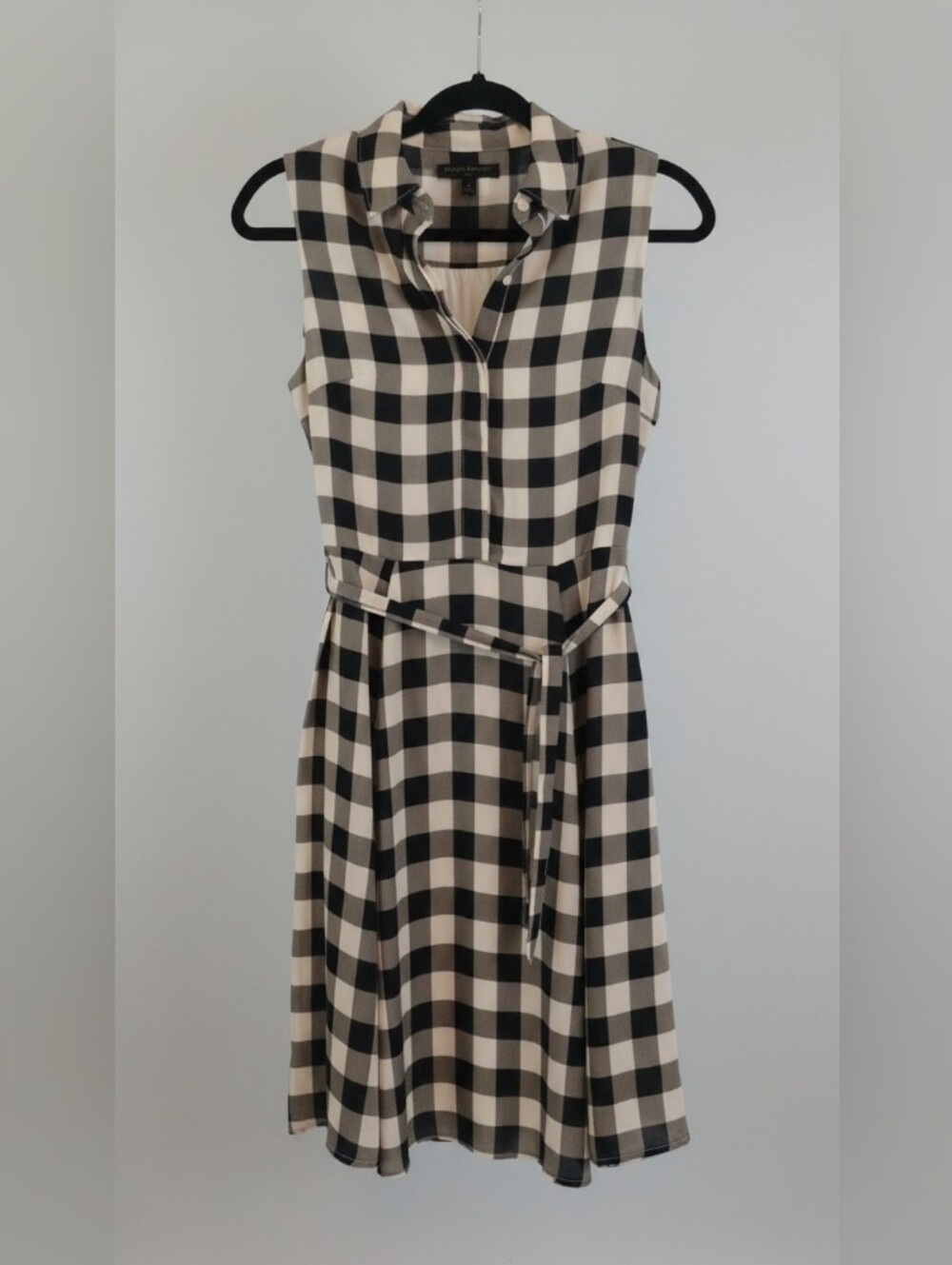 Banana Republic Black and Cream Gingham Sleeveless Shirt Dress SZ 0